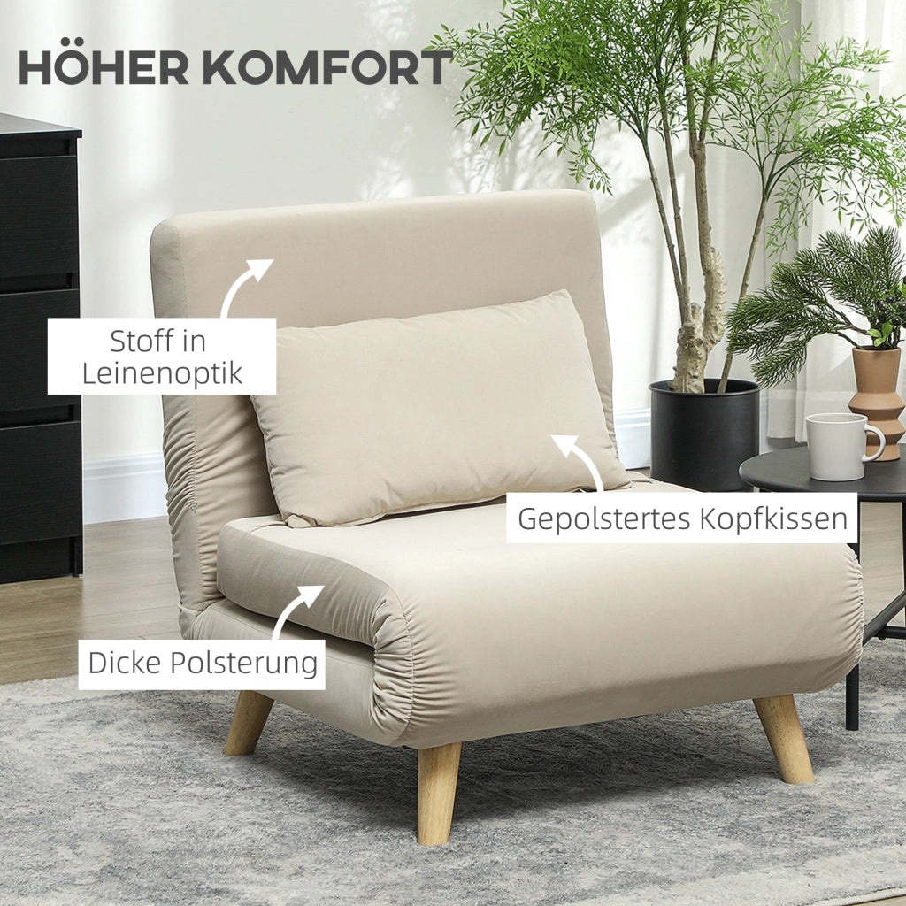 POLTRONA LETTO 72x78x79 cm in velluto beige, schienale regolabile