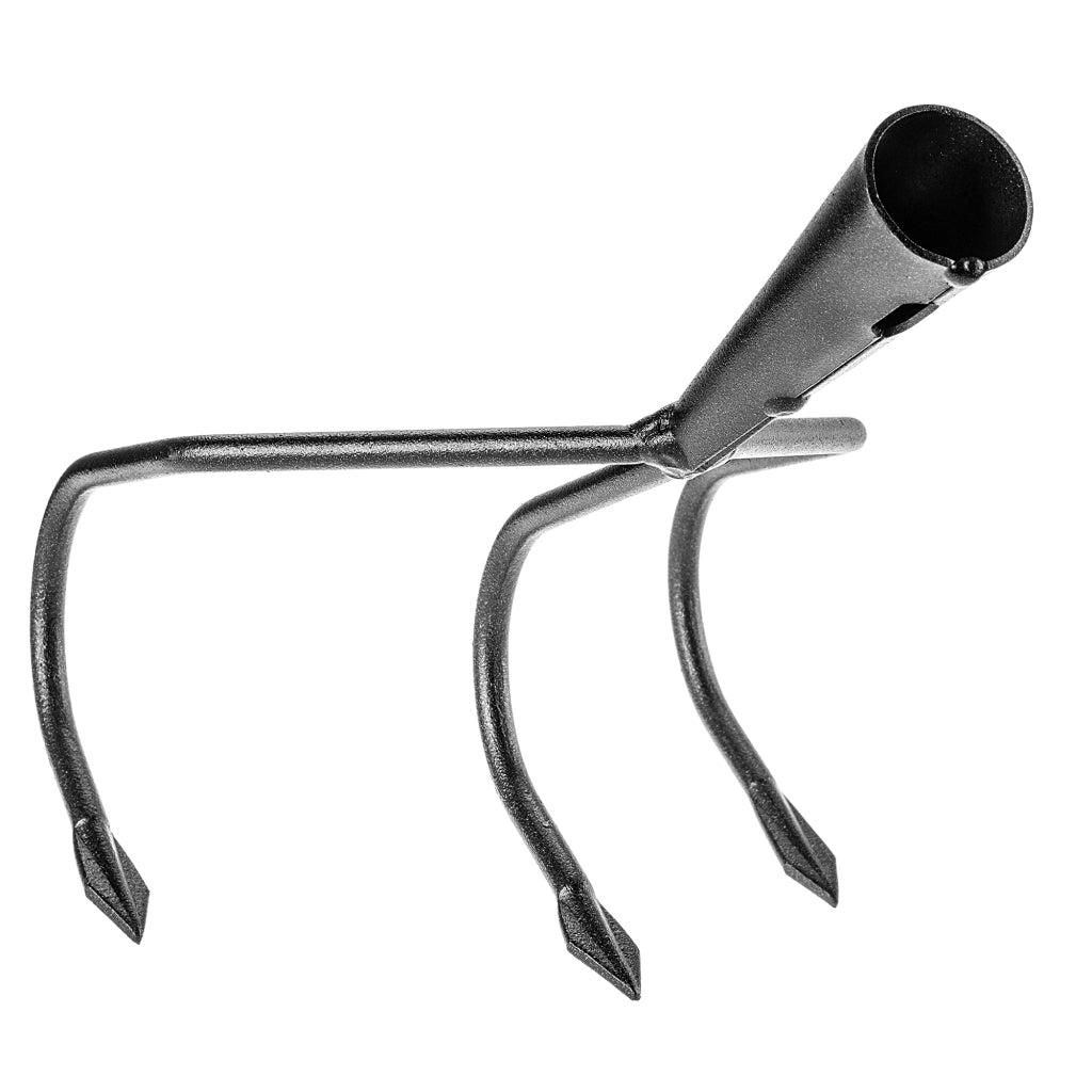 Rastrello da giardino KADAX a 3 denti in acciaio con aerazione integrata.