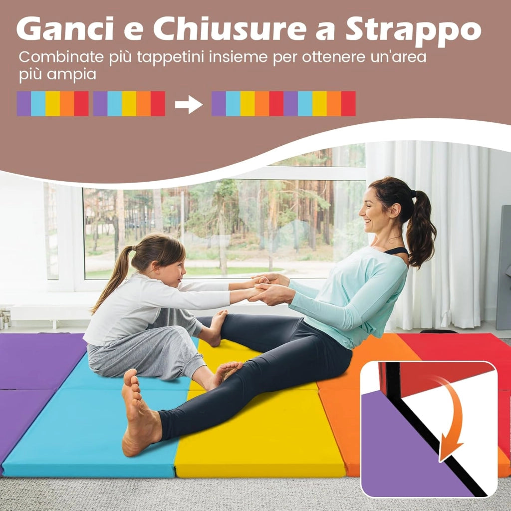 Tappetino Ginnastica, Tappetino Portatile e Pieghevole con Maniglie, Tappetino Leggero per Yoga e Allenamenti per Stretching e Capriole da Casa e Palestra