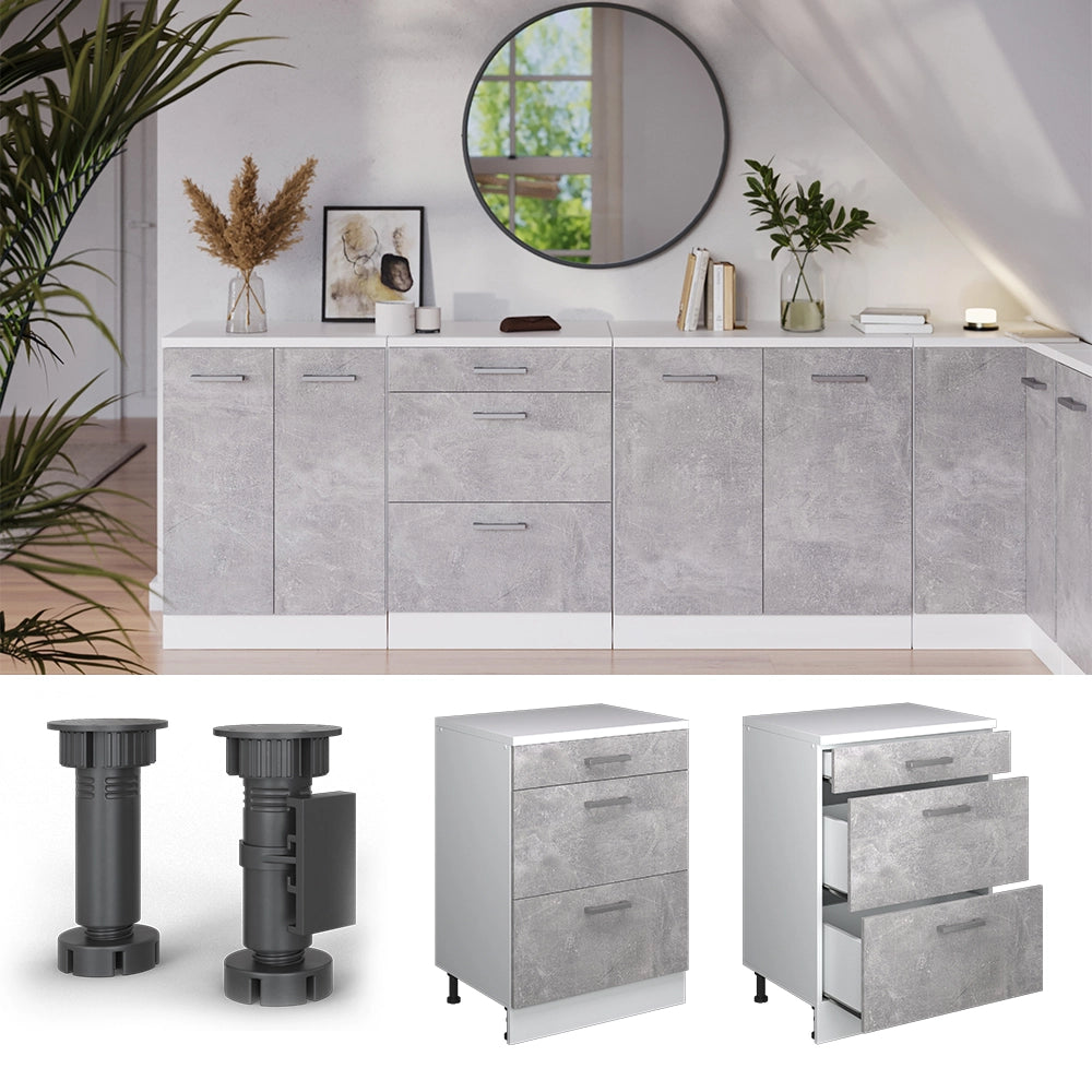 Mobile per mansarda Rion Calcestruzzo/Bianco 60 x 83.8 cm senza inclinazione con 3 cassetti Vicco