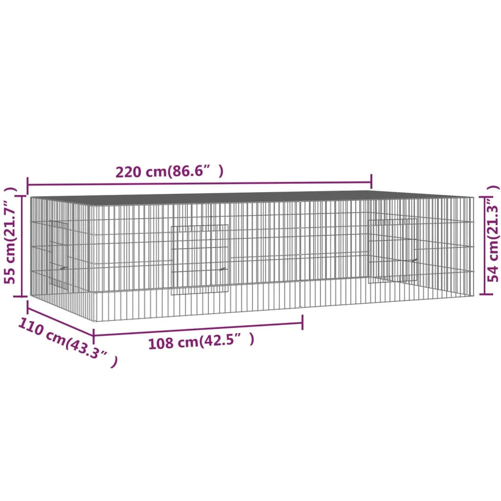 Gabbia per conigli 2 pannelli 220 x 110 x 55 cm Ferro zincato Argento 02_0041686