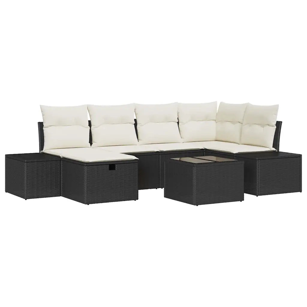 Set Divano da Giardino con cuscino 7 pcs Nero polyrattan 3359386