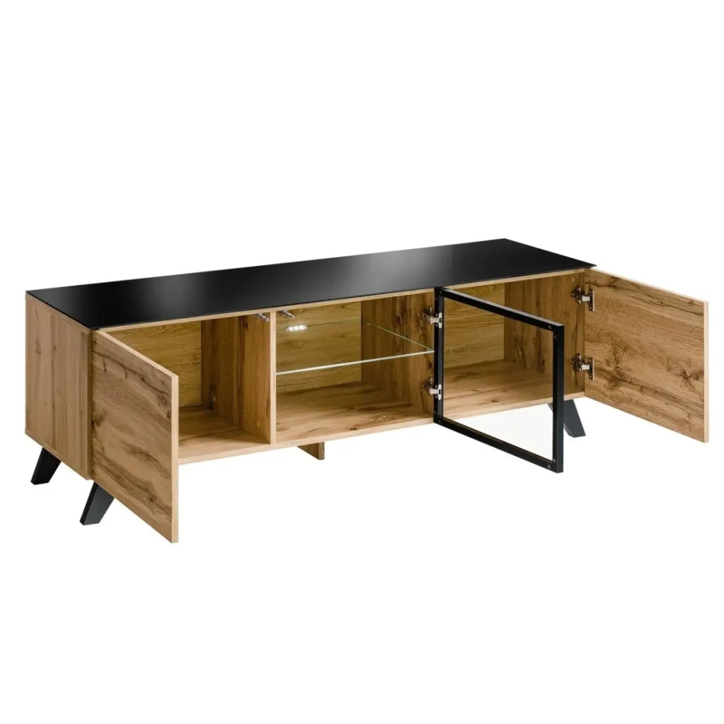 Mobile TV TINO – Stile industriale in rovere e nero – L150 x H47 x P45 cm
