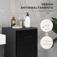 kleankin Mobiletto Bagno in Truciolato con Cassetto e Armadietto a 2 Livelli Regolabili, 30x30x82 cm, Nero e Grigio