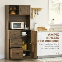 Credenza Moderna con 3 Cassetti e Armadietti, Mobile Dispensa per Cucina e Soggiorno in Legno, 80x40x178cm, Noce