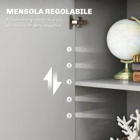 Credenza Moderna con 3 Armadietti e 2 Cassetti, in Legno, 106x35x76 cm, Grigio Chiaro