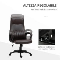Sedia da Ufficio Ergonomica, Sedia Girevole con Schienale Alto e Dondolo, Altezza Regolabile e Ruote, 61.5x66x113-123cm, Marrone