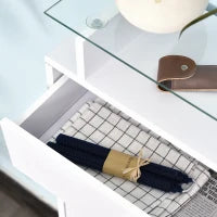 Mobile Scarpiera in Legno con 2 Ante a 2 Livelli, Cassetto e Ripiano in Vetro 60x24x105.5 cm, Bianco