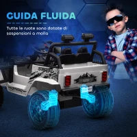 Macchina per Bambini Elettrica Fuoristrada 12V con Doppio Motore, Età 3-6 Anni, Telecomando e Luci, Bianco