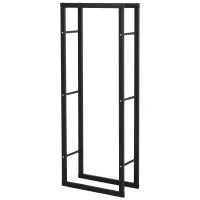 Porta Legna Verticale in Metallo Nero da Interni ed Esterni con Portata 100 kg max, 60x25x150 cm