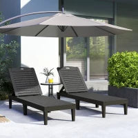 Set 2 Lettini Prendisole con Schienale Regolabile su 4 Posizioni Effetto Rattan a Doghe, Nero