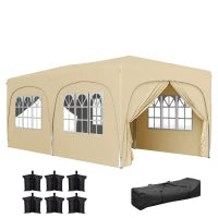 Gazebo Pieghevole 3 x 6m Pop Up, UPF50+ Altezza Regolabile, con Borsa per il Trasporto e Sacchi di Sabbia, Color Sabbia