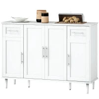 Credenza Buffet Elegante con 2 Cassetti e 3 Armadietti con Ripiani Regolabili, in Legno, 120x38x86 cm, Bianco