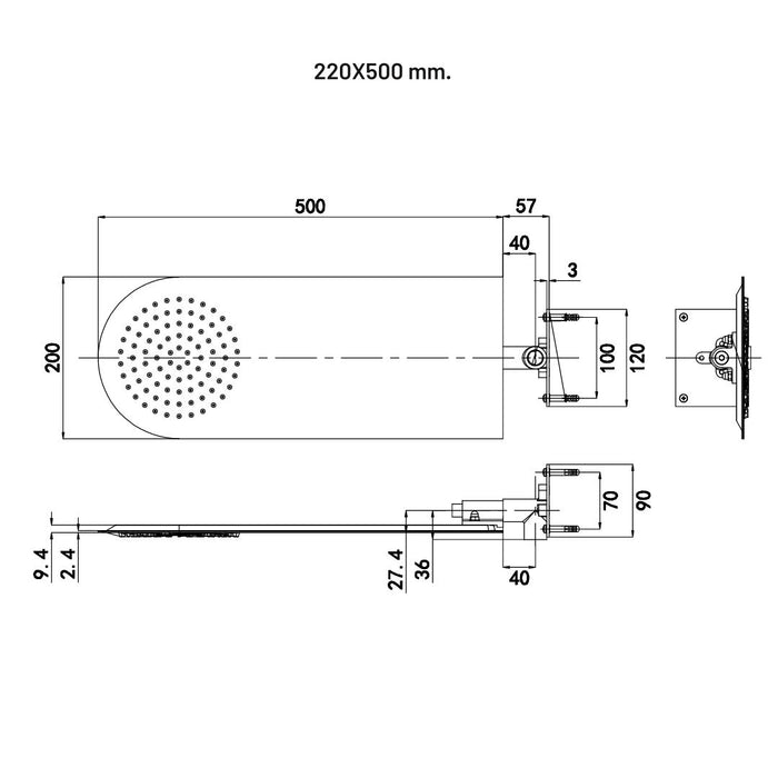 Soffione doccia a parete acciaio inox punta tonda