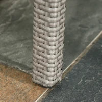 Set da salotto da giardino incastrabile con grande tavolo rettangolare 2 poltrone e 2 sgabelli cuscini bianchi rimovibili lavabili in resina tressée effetto rattan grigio