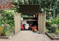 Porta Attrezzi da Giardino Store-It-Out Arc, 1200L, Effetto Legno, Beige, 145,5x82x125H cm