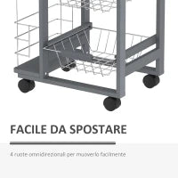 Carrello da Cucina con Cassetti Estraibili e 2 Portabottiglie, in Legno di Pino e Metallo, 47x37x83 cm