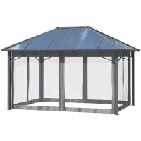 Gazebo da Giardino 4x3m con Zanzariere e Tetto in Policarbonato, Grigio