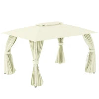 Gazebo da Giardino 4x3m con Doppio Tettuccio, Pareti in Poliestere e Struttura in Acciaio, Beige