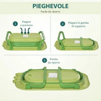 Vaschetta Bagnetto Pieghevole per Bambini 0-3 Anni con Cuscino Regolabile Azzurro e Piedini Antiscivolo, 80x53.9x20.8cm Verde