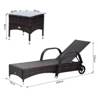 Set da Giardino con 2 Sedie a Sdraio con Schienale Reclinabile e Tavolino Basso in Rattan PE, Marrone