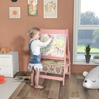 Lavagna per Bambini con Cavalletto 3 in 1 e 2 Contenitori, Età 3-8 anni, 54x46.5x93cm, Rosa
