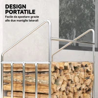 Portalegna da Esterno in Acciaio Rinforzato con Copertura Impermeabile, 100x60x110 cm, Nero