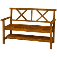 Panchina da Giardino 2 Posti in Legno con Ripiano e Braccioli, 125x58x88cm, Legno