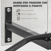 Barra per Trazione a Muro Professionale con Struttura in Acciaio, 113 x 41 x 20cm, Nero