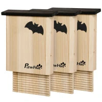 Set di 3 Casette per Pipistrelli in Legno di Abete per Esterni, 25x6x37.5 cm, Legno Naturale