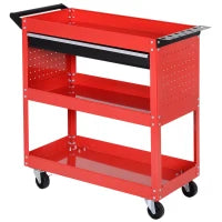 DURHAND Carrello Porta Attrezzi con Manico, Cassetto e 3 Ripiani, in Lamiera di Acciaio, 82x35x76 cm, Rosso