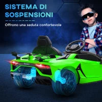 Macchina Elettrica per Bambini a 12V Licenza Lamborghini con Clacson e Telecomando, 107.5x63x42 cm, Verde