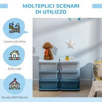 Cassettiera 6 Cassetti per Bambini 3-6 Anni con Bordi Arrotondati, in PP Blu, 75x37x56.5 cm