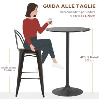 Tavolo Alto da Bar Moderno Rotondo con Base in Acciaio e Piano in MDF, Ø70x102cm, Nero