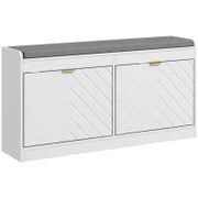Panca porta scarpe, panca portaoggetti, asse seduta imbottita, cassetto ribaltabile, 106 x 24 x 52,5 cm, bianco