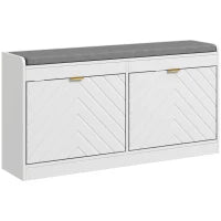 Panca porta scarpe, panca portaoggetti, asse seduta imbottita, cassetto ribaltabile, 106 x 24 x 52,5 cm, bianco