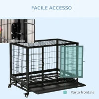 Gabbia Box per Cani Cuccioli da Interno Esterno con Rotelle 92×62×75cm
