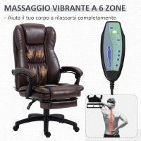 Sedia da Ufficio Massaggiante e Girevole con Funzione Reclinabile, 68,5x68,5x119-127 cm, Marrone