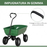 Carrello da Giardino con Struttura in Acciaio e Pneumatici, 108x52x100cm, Verde