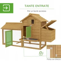 Pollaio Prefabbricato in Legno per 2 Galline con Recinzione e Nido per Cova, 150.5x54x87cm