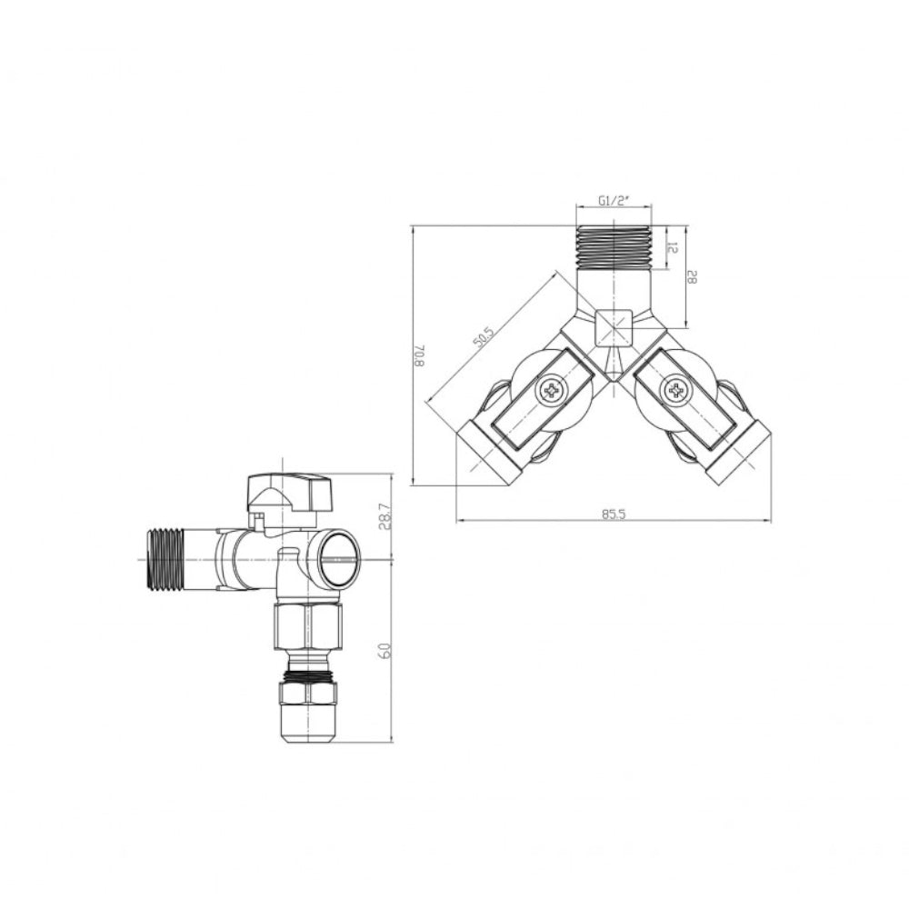 Rubinetto sottolavabo doppio 1/2 x 10 cromato
