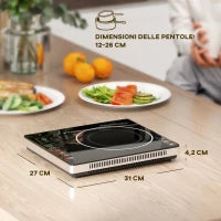Piastra a Induzione a Potenza e Temperatura Regolabile con Pannello Touch, in Plastica e Vetro, 31x27x4.2 cm, Nero