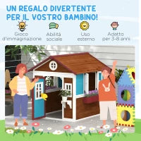 Casetta per Bambini 3-8 Anni con Tetto Inclinabile, Vasi e Fioriere, in Legno di Abete, 114x126.4x135 cm