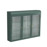 Armadio a Muro a 3 Ante in Vetro con Design Curvo, Spazio di Archiviazione Versatile，per Soggiorno e Bagno, 90×20×70 cm,  Verde scuro