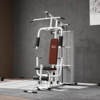 Stazione Fitness Multifunzione per Casa e Palestra con 4 Imbottiture, in Acciaio e PU, 150x110x210 cm, Bianco