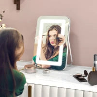 Specchio Trucco con Luci Regolabili a 3 Colori, Presa USB e Specchietto Ingranditore 10x, 31x41.5x3cm, Bianco