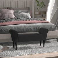 Panca Fondo Letto Imbottita con Braccioli Arrotolati, 102x35x51cm, Nero
