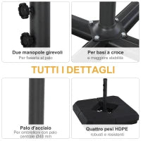 Base per Ombrellone da Giardino in HDPE, Basamento per Ombrellone, Supporto per Ombrelloni 48mm, Riempibile con 60 kg di Acqua e 72 kg di Sabbia, 80x80x56cm, Nero