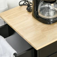 Carrello da Cucina in Legno con 2 Cassetti, Armadietto 3 Ante e 4 Ruote, 121x46x91cm, Nero