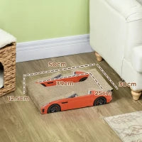 Cuccia per Gatti Tiragraffi a forma di Auto con Trattamento ad Erba Gatta, in Cartone Ondulato, 50x30x12.5 cm, Rosso